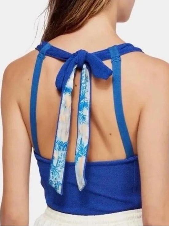 Free People Tops - Free People Blue Tie Back Halter Top S NWT